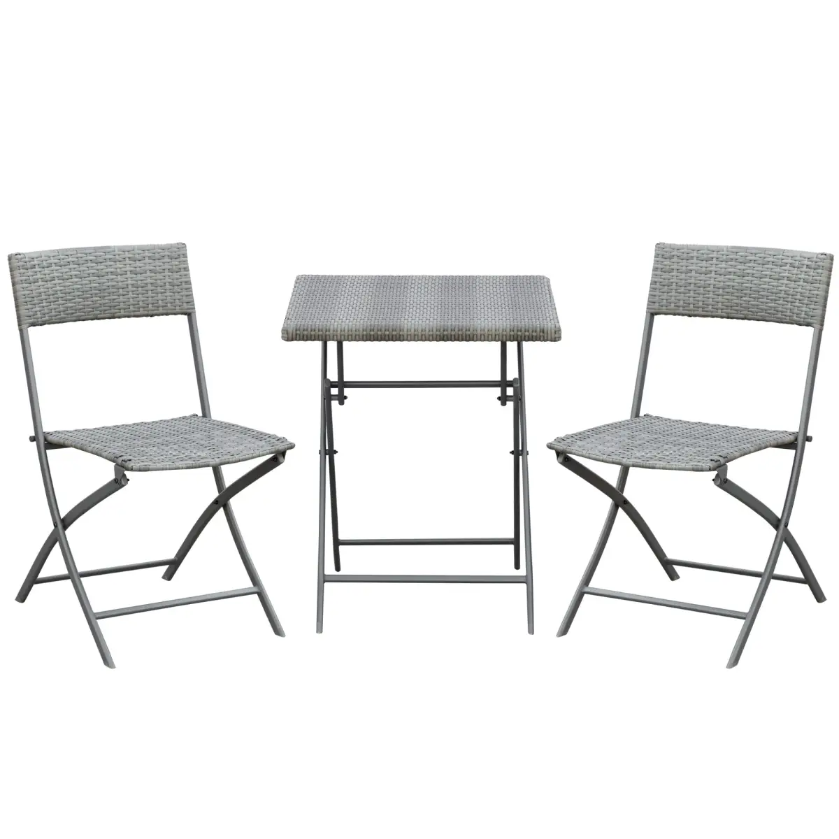 Rattan Garden Bistro Set Coffee 2 Wicker Weave Folding Chairs & 1 Square Table by Outsunny