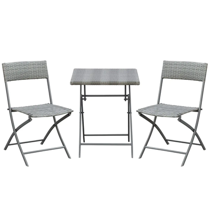 Rattan Garden Bistro Set Coffee 2 Wicker Weave Folding Chairs & 1 Square Table by Outsunny