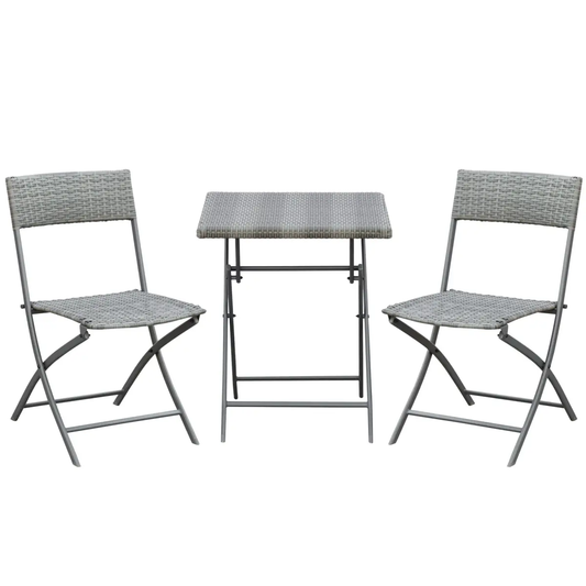Rattan Garden Bistro Set Coffee 2 Wicker Weave Folding Chairs & 1 Square Table by Outsunny