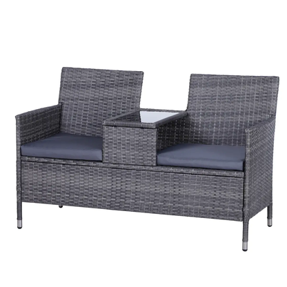 2-Seater PE Rattan Outdoor Garden Bench w/ Centre Table by Outsunny