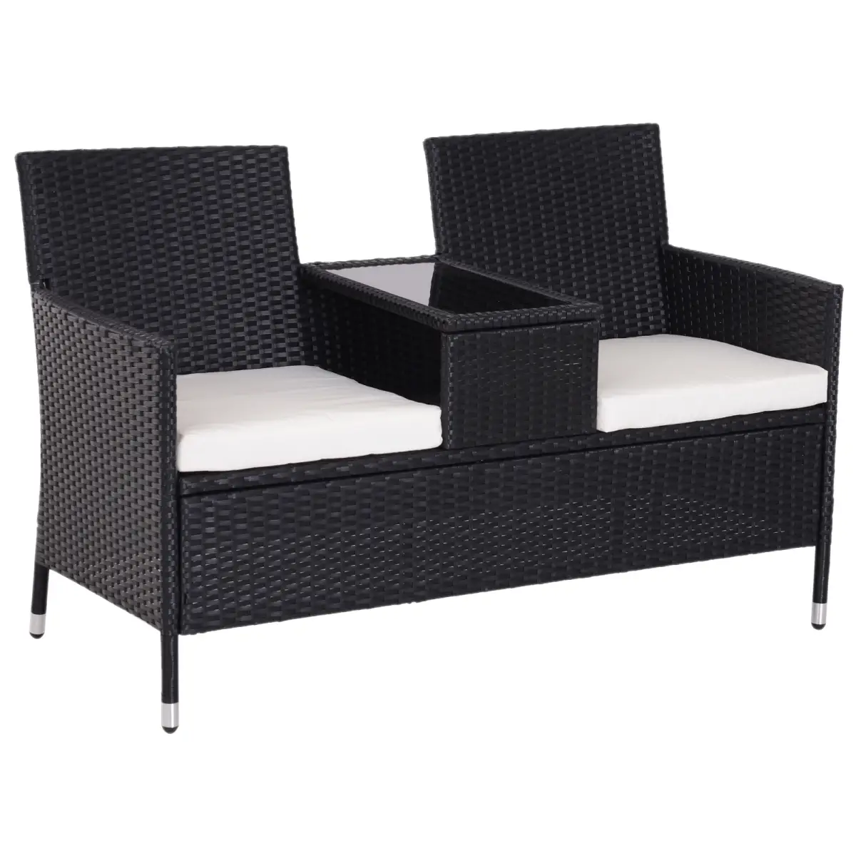 2-Seater PE Rattan Outdoor Garden Bench w/ Centre Table by Outsunny