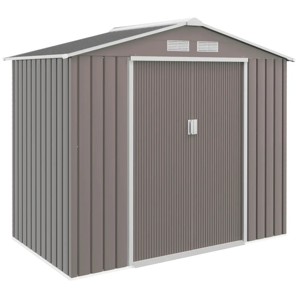 Lockable Garden Shed Large Patio Roofed Tool Metal Storage Sheds Box Khaki by Outsunny