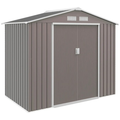 Lockable Garden Shed Large Patio Roofed Tool Metal Storage Sheds Box Khaki by Outsunny