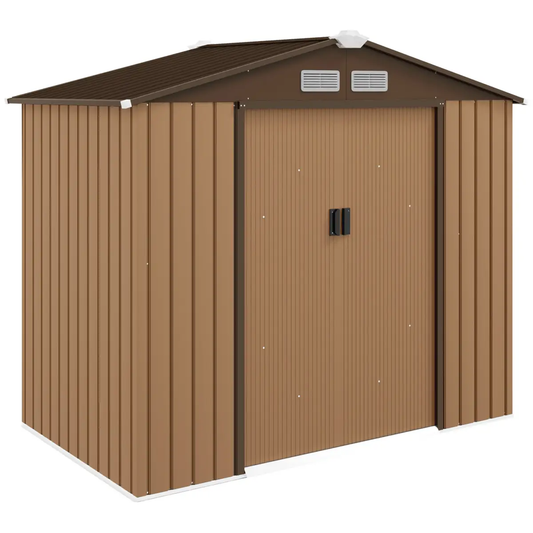 Lockable Garden Shed Large Patio Roofed Tool Metal Storage Sheds Box Khaki by Outsunny