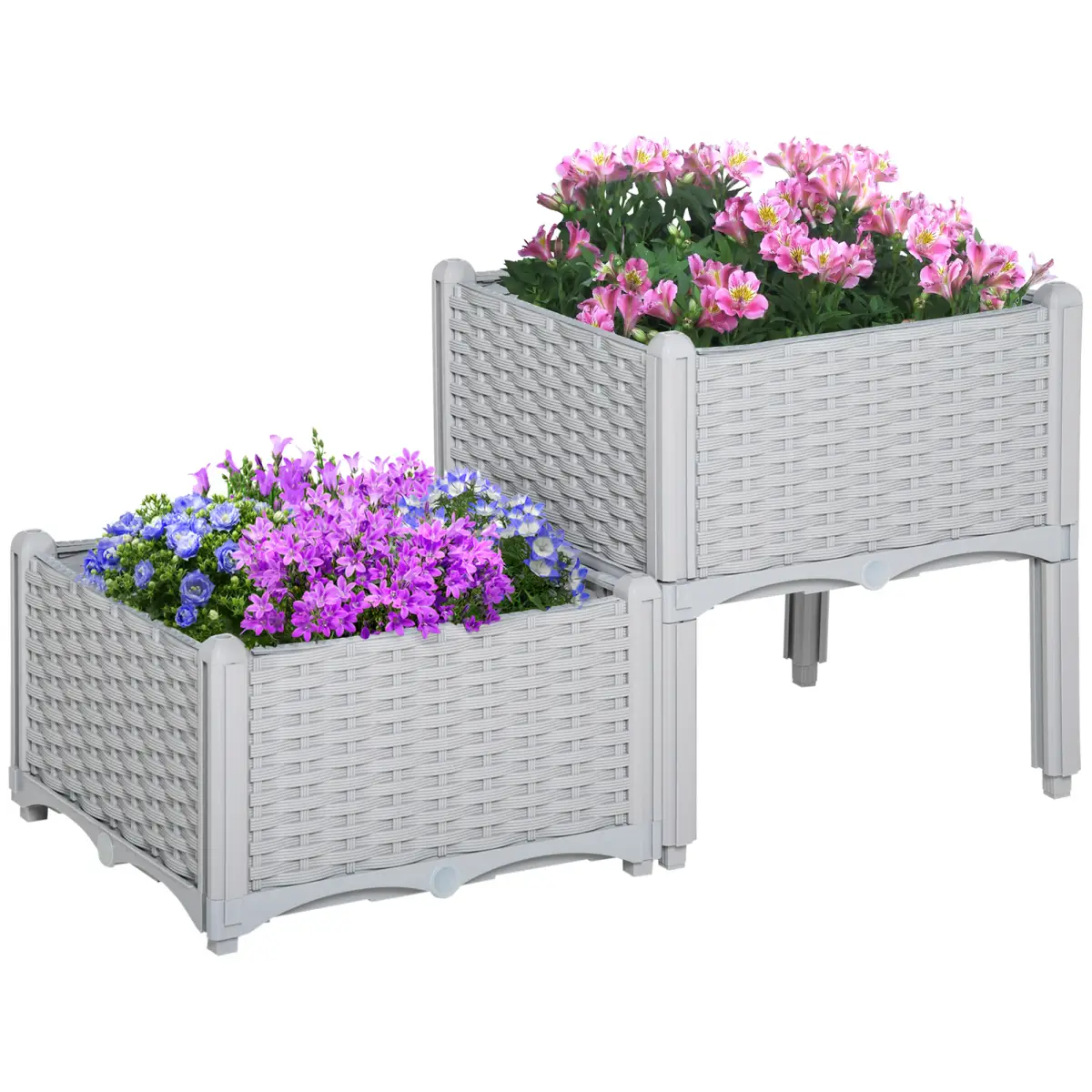 PP Set Of 2 Raised Outdoor Garden Planter Box by Outsunny