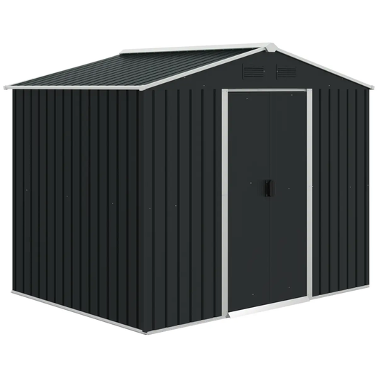 Outdoor Garden Roofed Metal Storage Shed Tool Box Ventilation & Sliding Doors by Outsunny