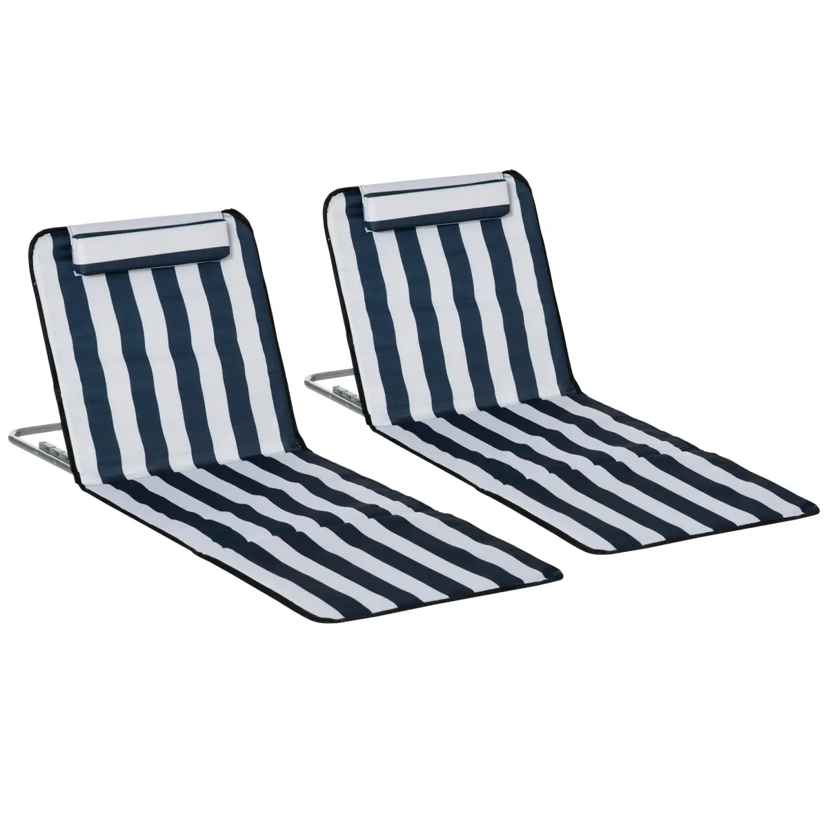 2 Foldable Garden Beach Chair Sun Lounger Seats Metal Frame Head Pillow by Outsunny
