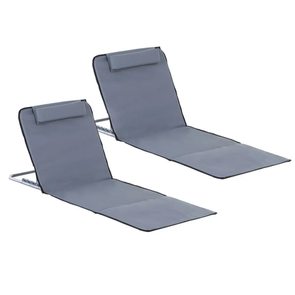2 Foldable Garden Beach Chair Sun Lounger Seats Metal Frame Head Pillow by Outsunny