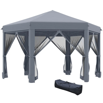 3.2m Pop Up Gazebo Hexagonal Tent Sun Protection with Mesh Sidewalls, Handy Bag by Outsunny