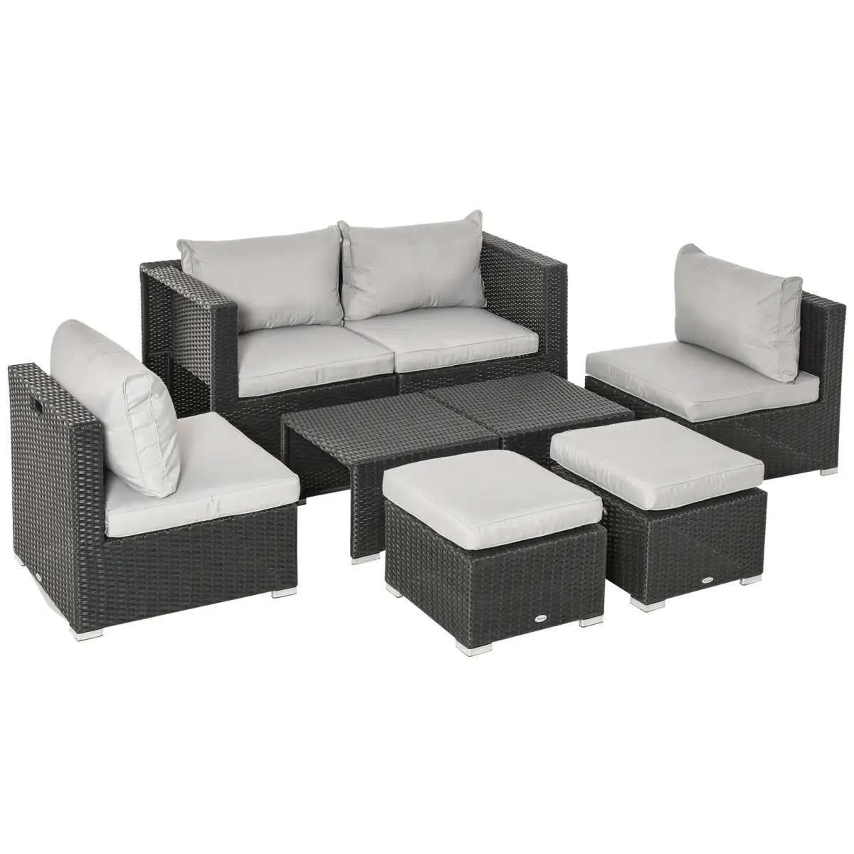 6-Seater Sofa & Coffee Table Rattan Outdoor Garden Furniture Set by Outsunny