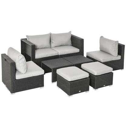 6-Seater Sofa & Coffee Table Rattan Outdoor Garden Furniture Set by Outsunny