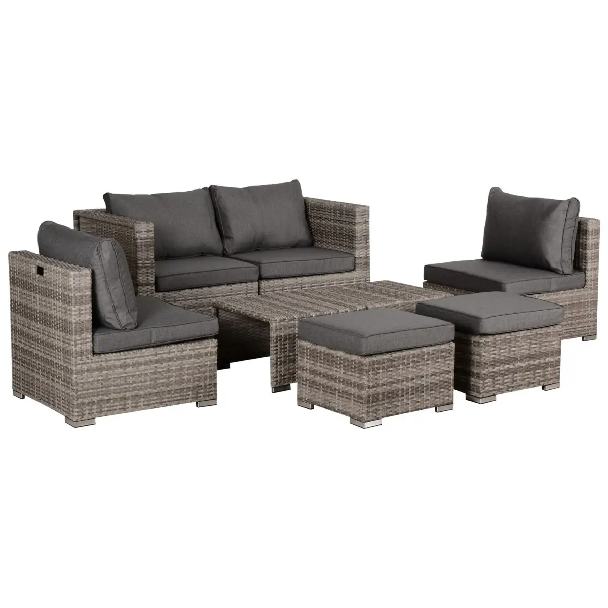 6-Seater Sofa & Coffee Table Rattan Outdoor Garden Furniture Set by Outsunny