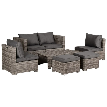 6-Seater Sofa & Coffee Table Rattan Outdoor Garden Furniture Set by Outsunny