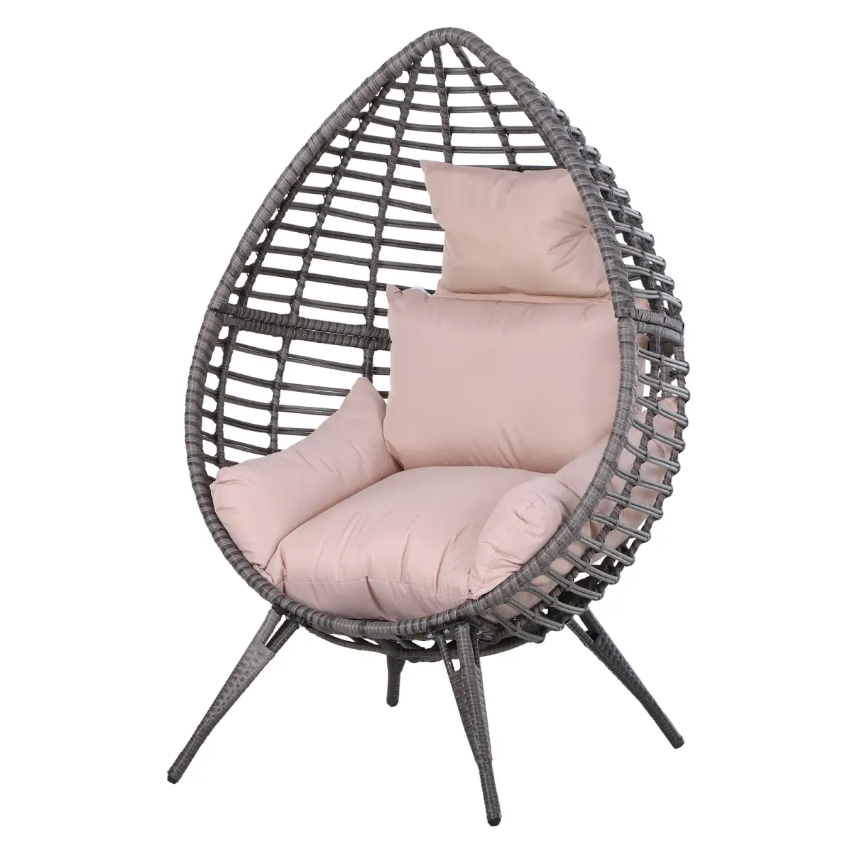 Outdoor Indoor Rattan Egg Chair Wicker Weave Teardrop Chair with Cushion by Outsunny