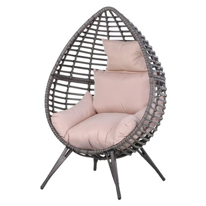 Outdoor Indoor Rattan Egg Chair Wicker Weave Teardrop Chair with Cushion by Outsunny
