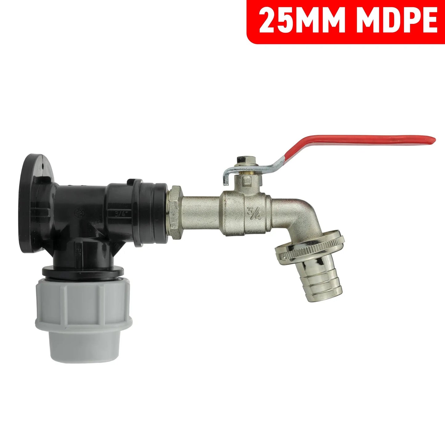 Wall Flange Kit 25mm MDPE + Lever Tap 3/4" Barb by AP Supplies