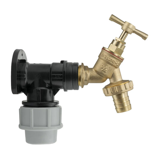 Wall Flange Kit 25mm MDPE - Brass Garden Tap 3/4" Barb by AP Supplies