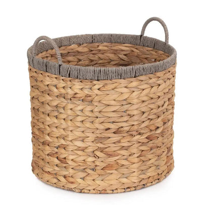 Round Water Hyacinth Storage Basket With Grey Rope Border by Red Hamper