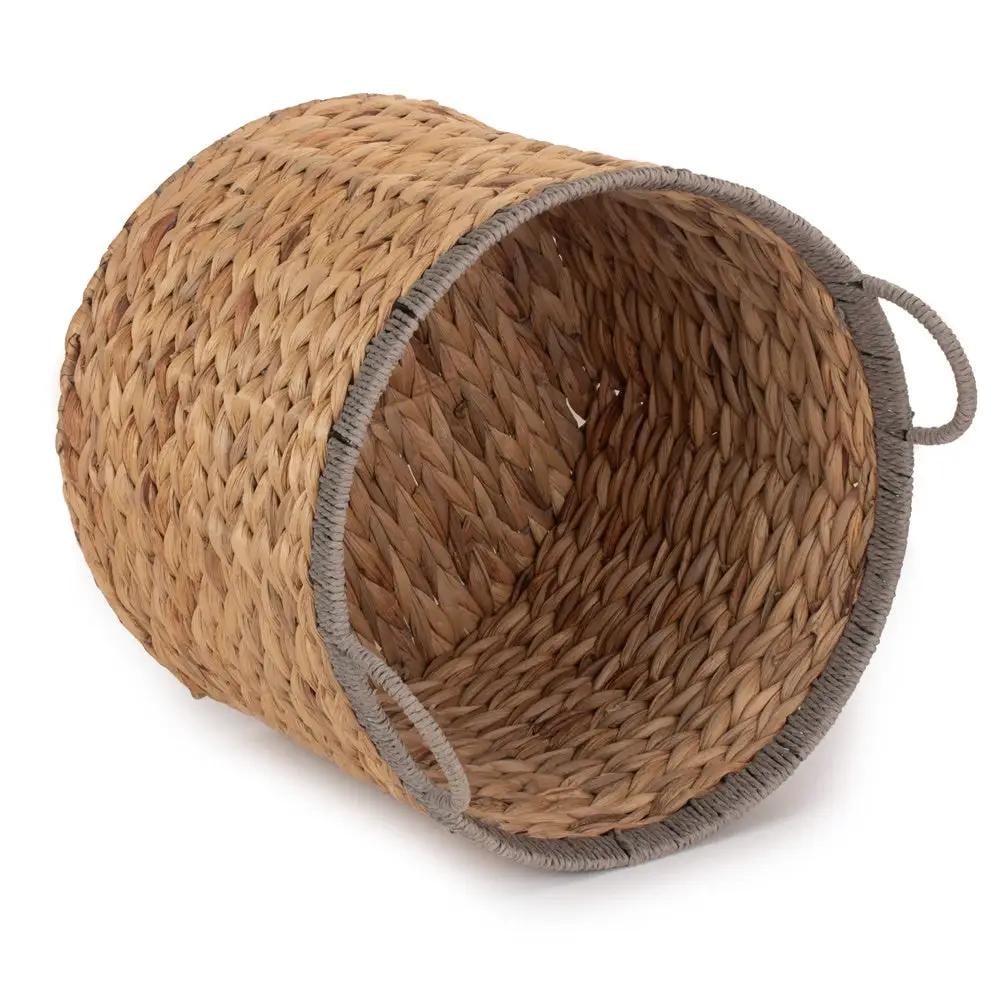 Round Water Hyacinth Storage Basket With Grey Rope Border by Red Hamper
