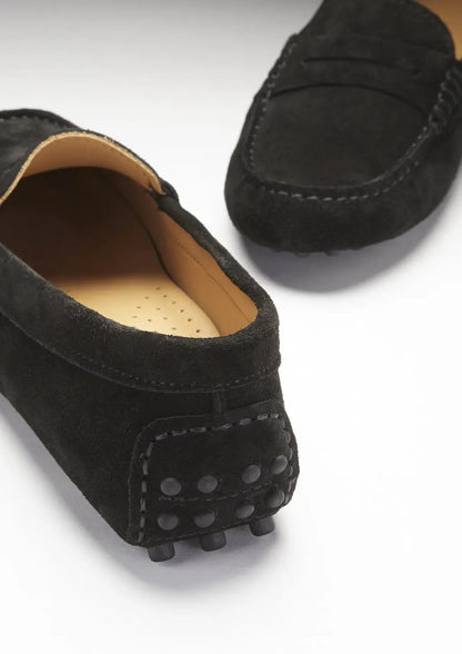 Women's Penny Driving Loafers, black suede by Hugs & Co.