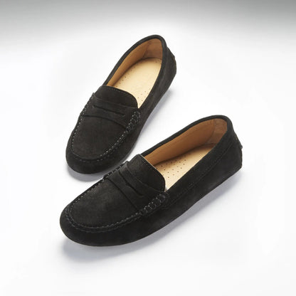 Women's Penny Driving Loafers, black suede by Hugs & Co.