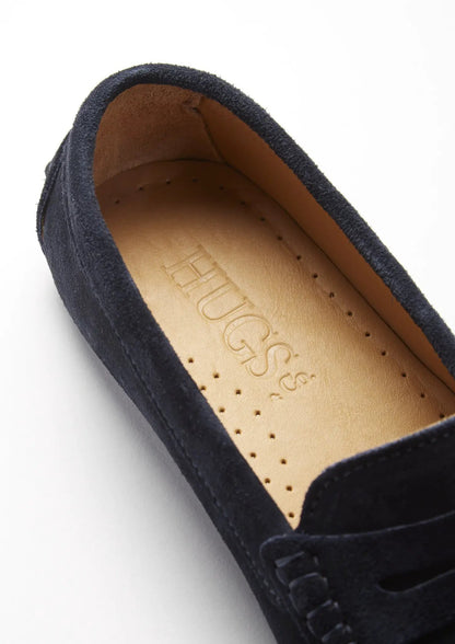 Women's Penny Driving Loafers, navy blue suede by Hugs & Co.