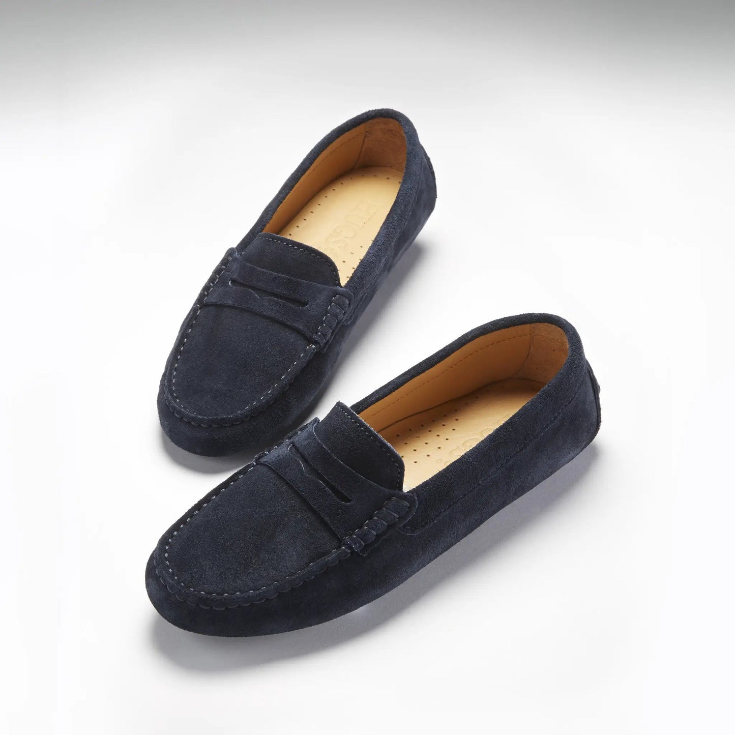 Women's Penny Driving Loafers, navy blue suede by Hugs & Co.