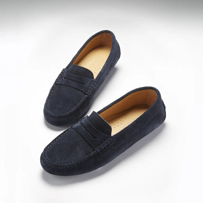 Women's Penny Driving Loafers, navy blue suede by Hugs & Co.