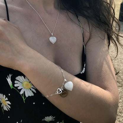 White Quartz Bracelet, Sterling Silver Heart Bracelet, Heart Charm Bracelet | by nlanlaVictory by NlanlaVictory