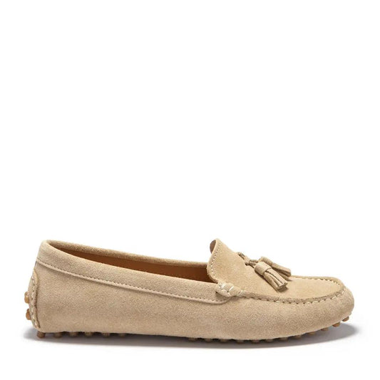 Women's Tasselled Driving Loafers, taupe suede by Hugs & Co.
