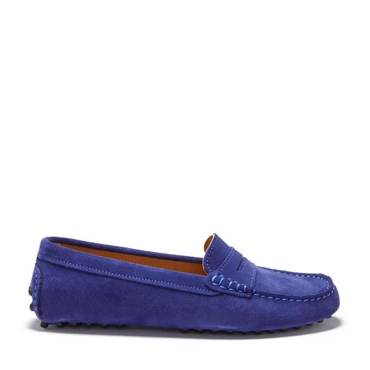 Women's Penny Driving Loafers, ink blue suede by Hugs & Co.