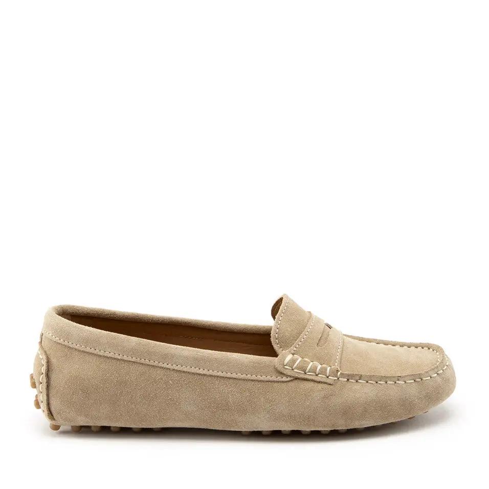 Women's Penny Driving Loafers, taupe suede by Hugs & Co.
