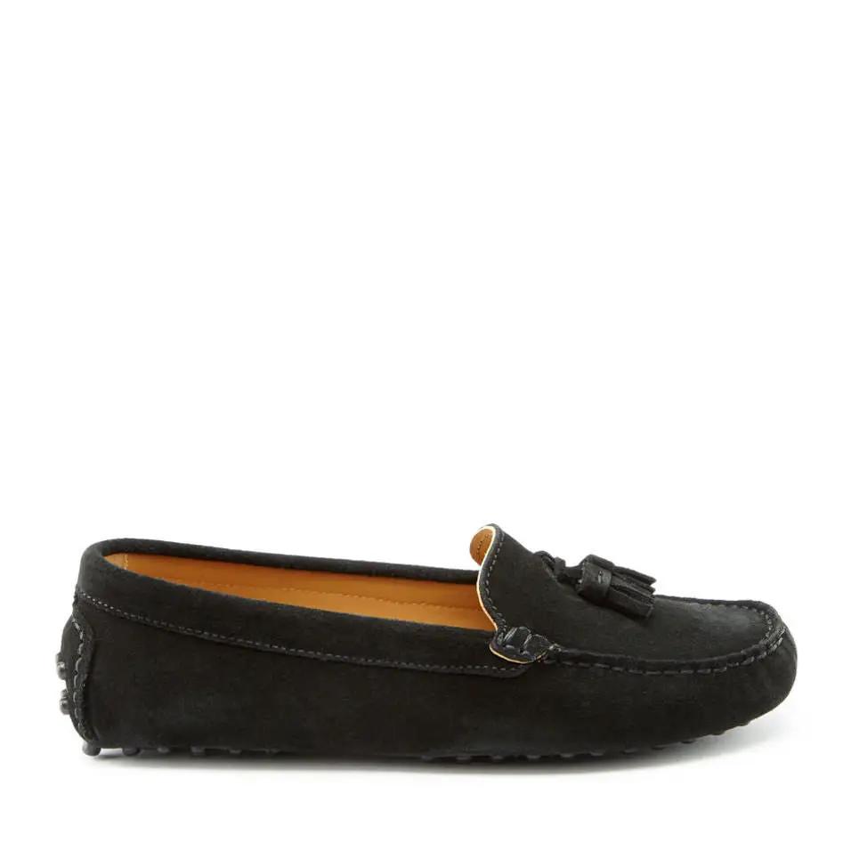 Women's Tasselled Driving Loafers, black suede by Hugs & Co.