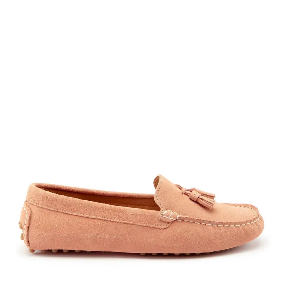 Women's Tasselled Driving Loafers, peach suede by Hugs & Co.