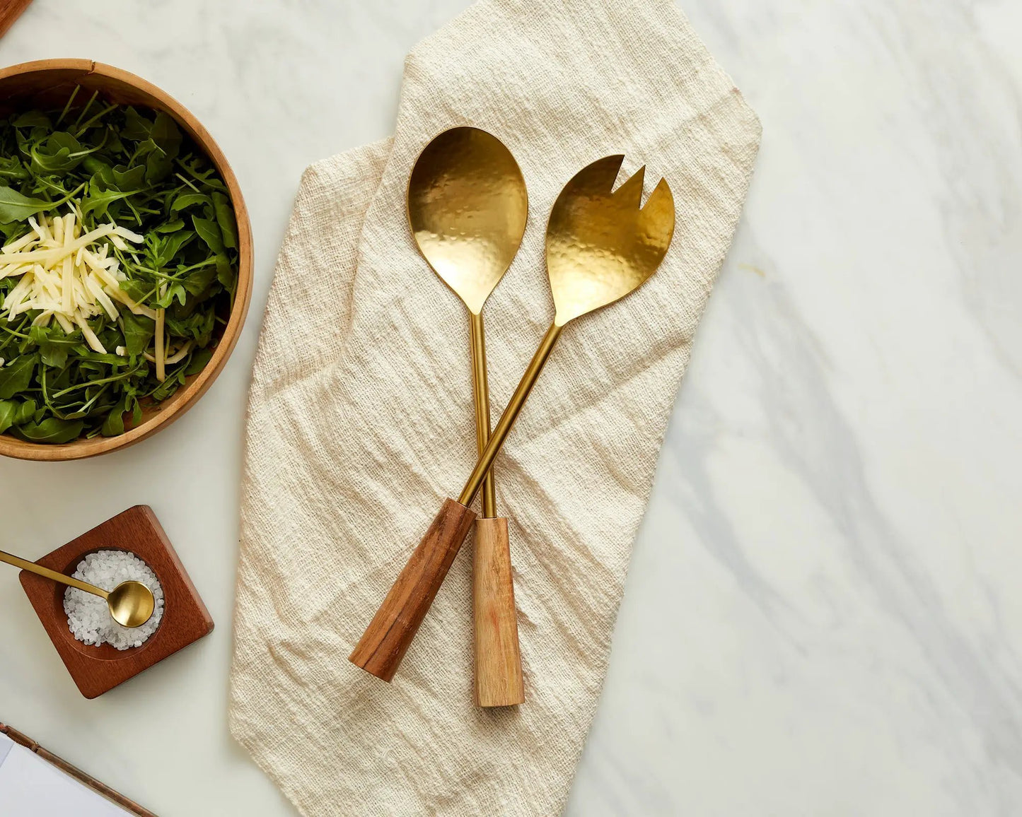 Hema Gold Salad Servers – Spoon and Fork Set, Gold Finish by What a Host