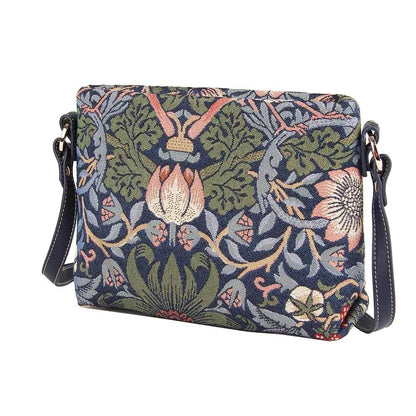 William Morris Strawberry Thief Blue - Cross Body Bag by Signare Tapestry