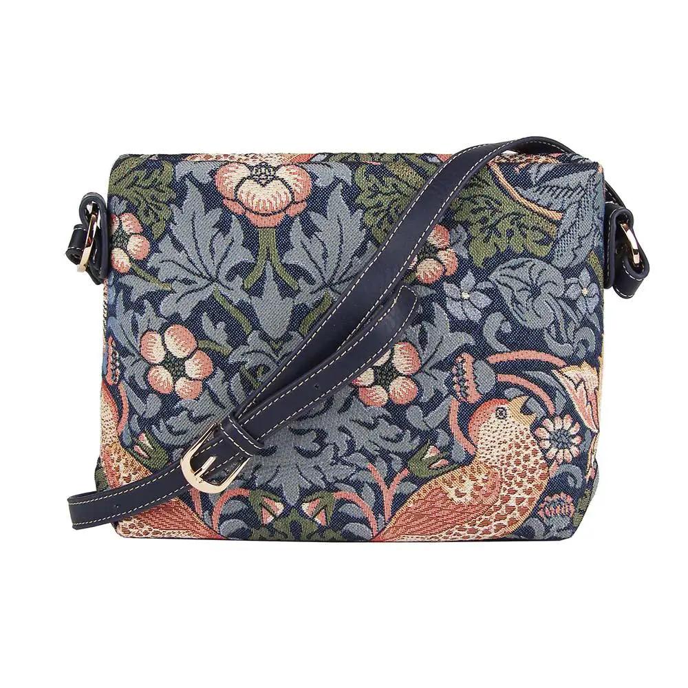 William Morris Strawberry Thief Blue - Cross Body Bag by Signare Tapestry