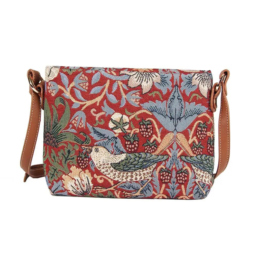 William Morris Strawberry Thief Red - Cross Body Bag by Signare Tapestry