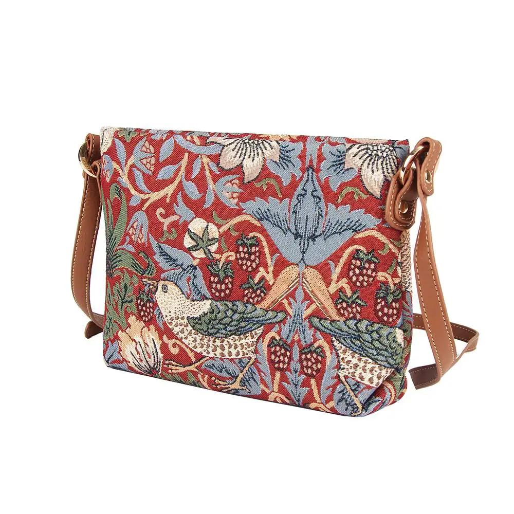 William Morris Strawberry Thief Red - Cross Body Bag by Signare Tapestry