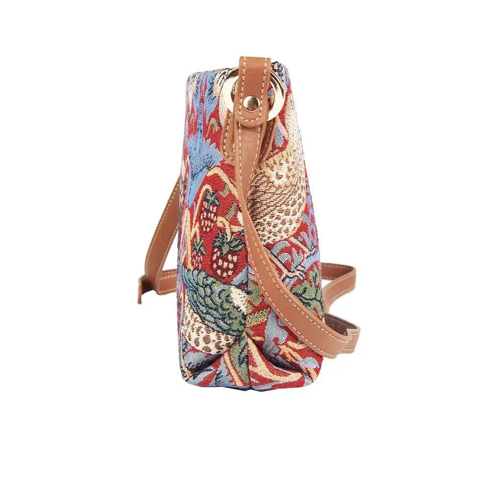 William Morris Strawberry Thief Red - Cross Body Bag by Signare Tapestry
