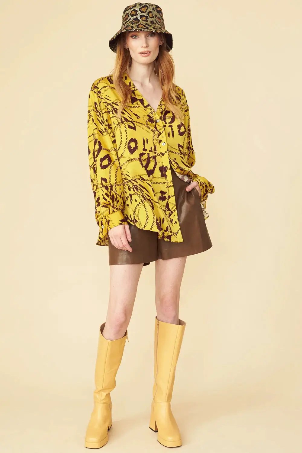 Yellow Tencel Blend Lucky Chain Shirt by Jayley