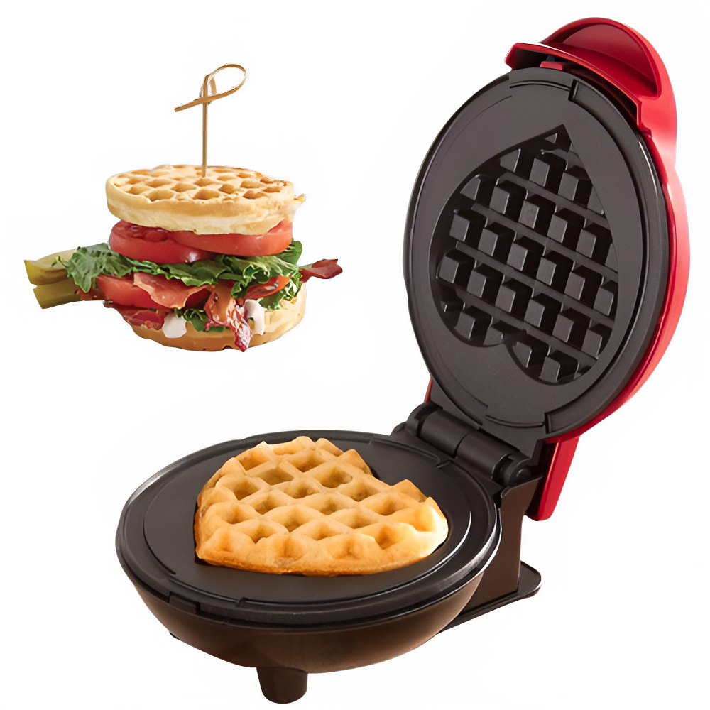 Electric Waffle Machine Portable Home Breakfast Machine Waffle Maker Breakfast Love Heart Shaped Waffle Maker Cooking Appliance by All Mart Bristol Ltd