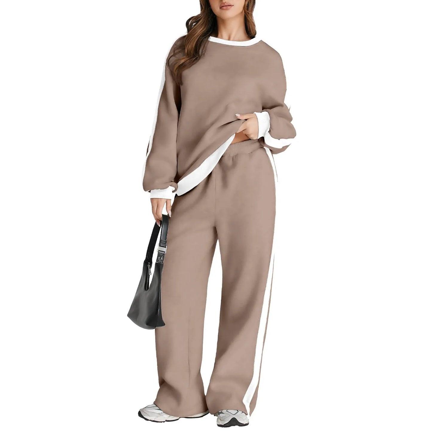 Cross-Border Spring and Autumn Casual Elegant Simple Color-Block Long Sleeve Fashion Loose Commuter Style Base Pullover Sweatshi by All Mart Bristol Ltd
