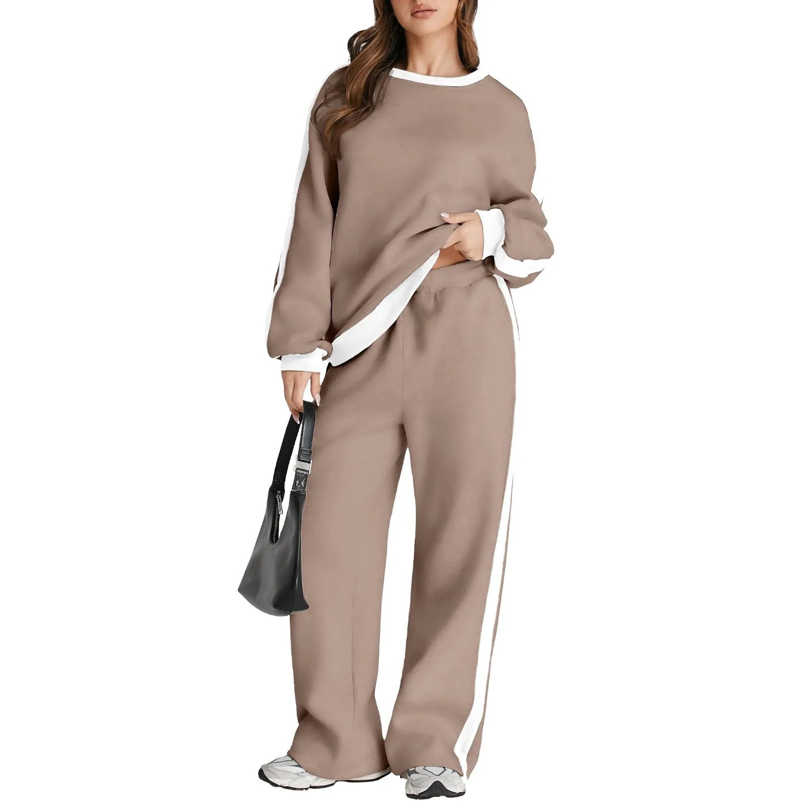 Cross-Border Spring and Autumn Casual Elegant Simple Color-Block Long Sleeve Fashion Loose Commuter Style Base Pullover Sweatshi by All Mart Bristol Ltd