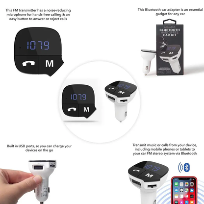 Aquarius Bluetooth Car Adapter FM Transmitter Hands-free Calling Car Kit, White by Aquarius