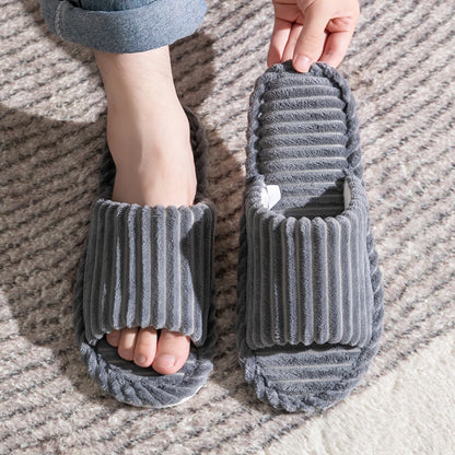 Open-Toe Breathable House Slippers for Women, Non-Slip Indoor Flat Comfort Striped/Solid Bathroom Slides for Hardwood Floors by All Mart Bristol Ltd