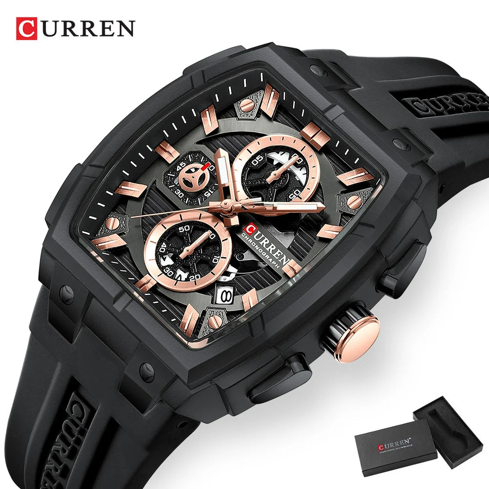 CURREN Luxury Vintage Watch for Men Sports Chronograph Quartz Wristwatches with Silicone Strap,Date,Luminous by All Mart Bristol Ltd