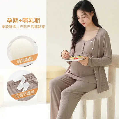 Modal Maternity Nursing Robe Set 3 Piece Postpartum Breastfeeding Pajamas with Chest Pads Hospital Labor Delivery Pregnancy Pjs by All Mart Bristol Ltd