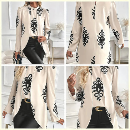 2026 Fashion Women's Long Sleeve Print Blouse, Elegant Office Top with Fake Two-Piece Design by All Mart Bristol Ltd
