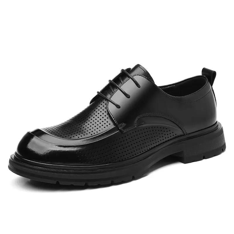 Hollow Leather Shoes Men's Plus Size Low-top Business by Dropshipman